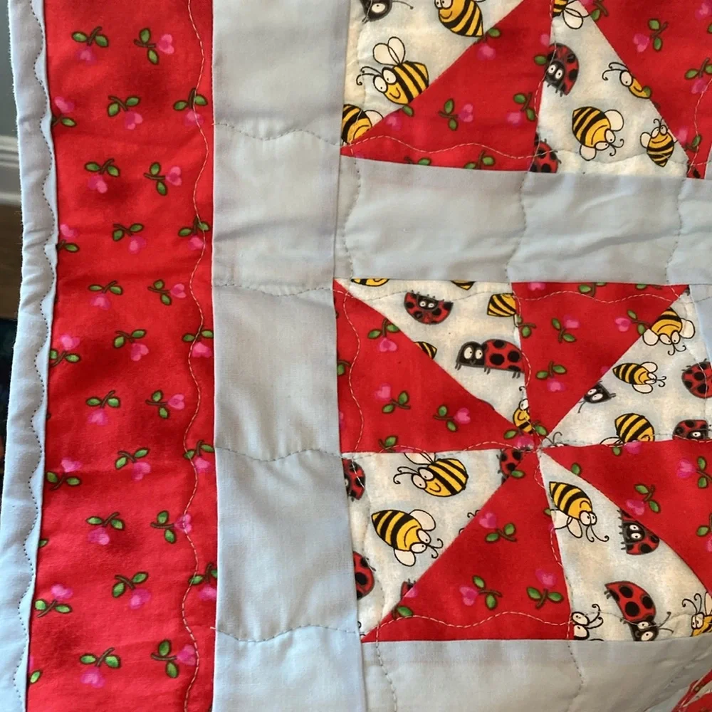 Handmade Ladybug Bee Pinwheel Baby Quilt